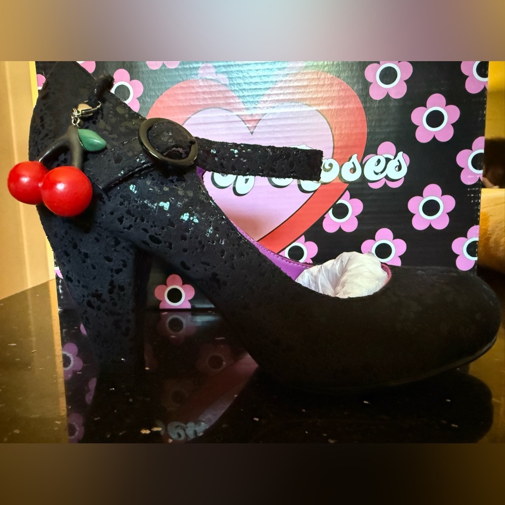 Irregular Choice Black Heels with Cherry Accent